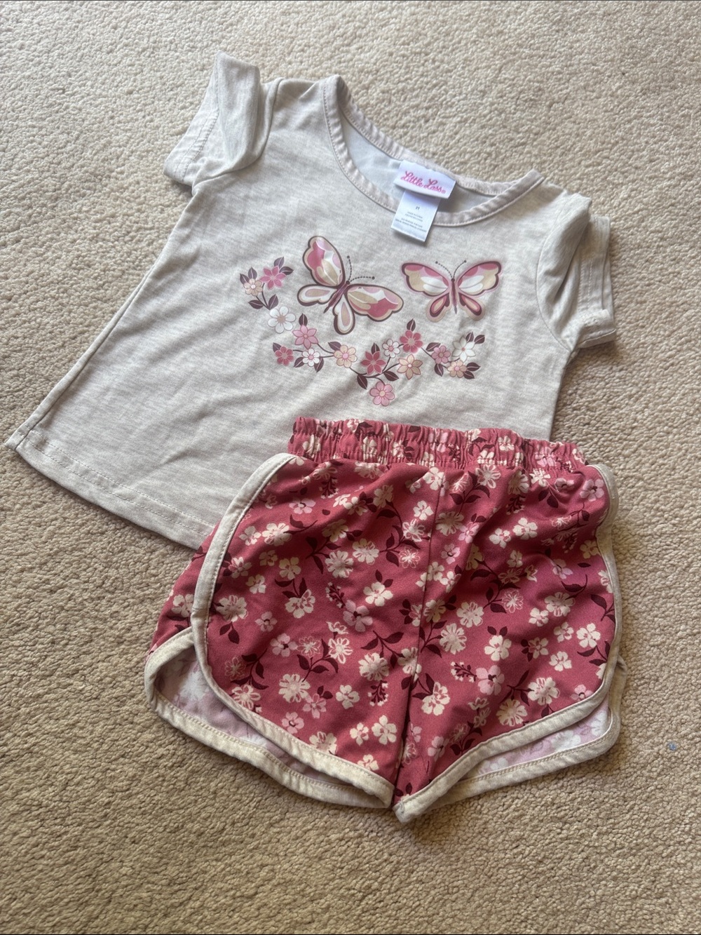 Little Lass Girls Butterfly Tee & Floral Shorts Set Size 2T - Picture 1 of 1